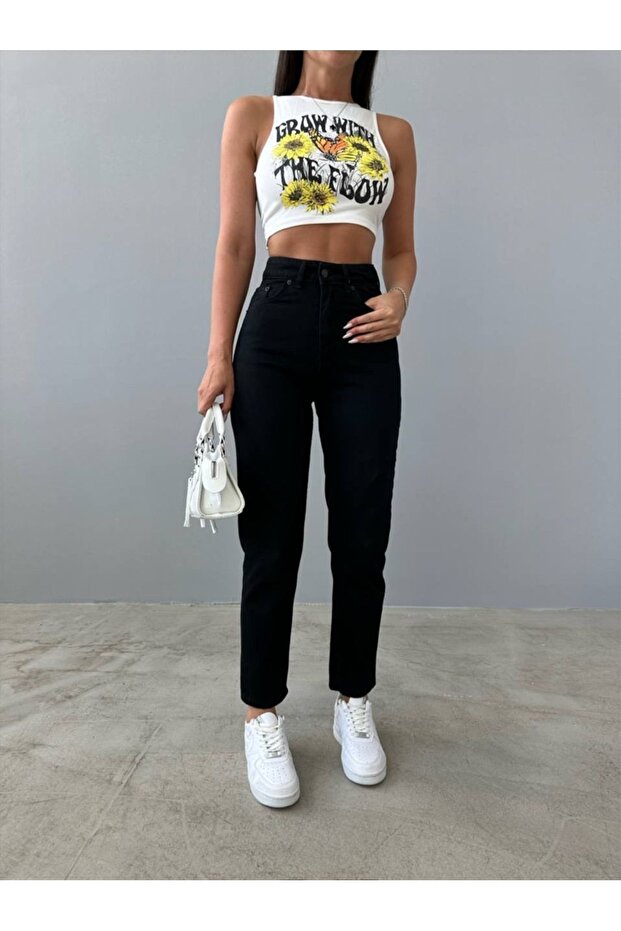 Mom Jean Lycra Black High Waist Jeans (FULL MOLD)