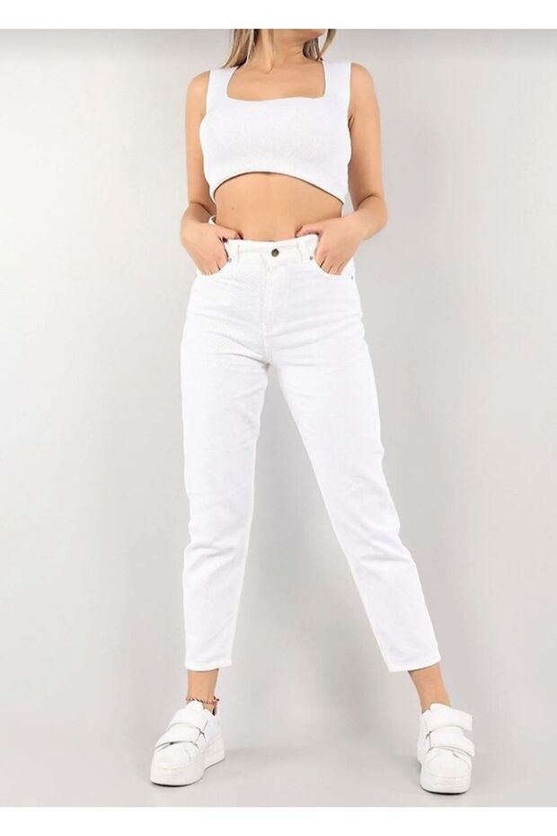 Women's Mom Jean White High Waist Flexible (LICRAL) (NO SHOW INNER) 2024