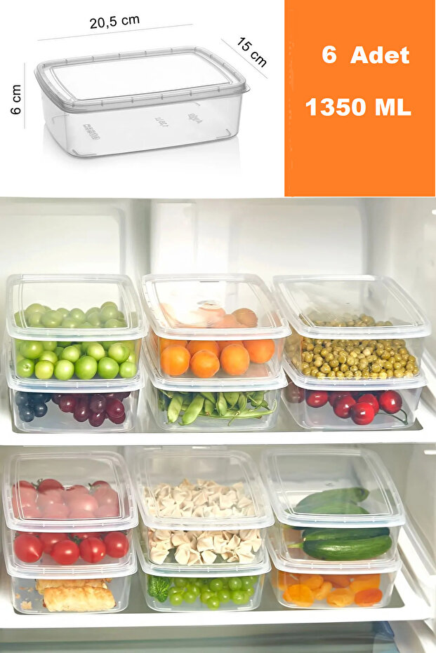6 Pieces 1350 ml Freezer and Microwave Storage Container, Deep Freezer Storage Container