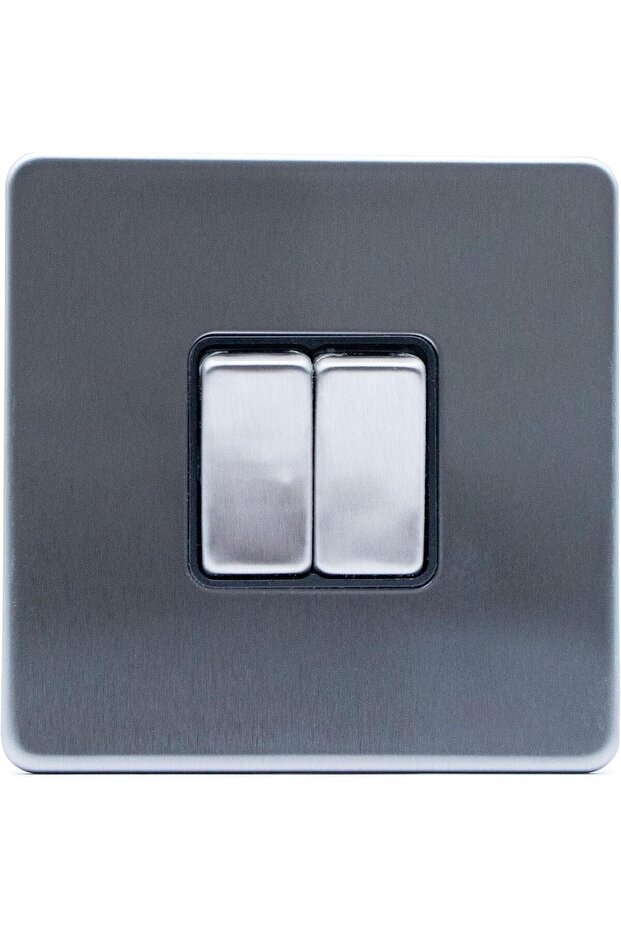 Electric Light Switch Panel, Silver Finish, Modern Design (SILVER 2 GANG)