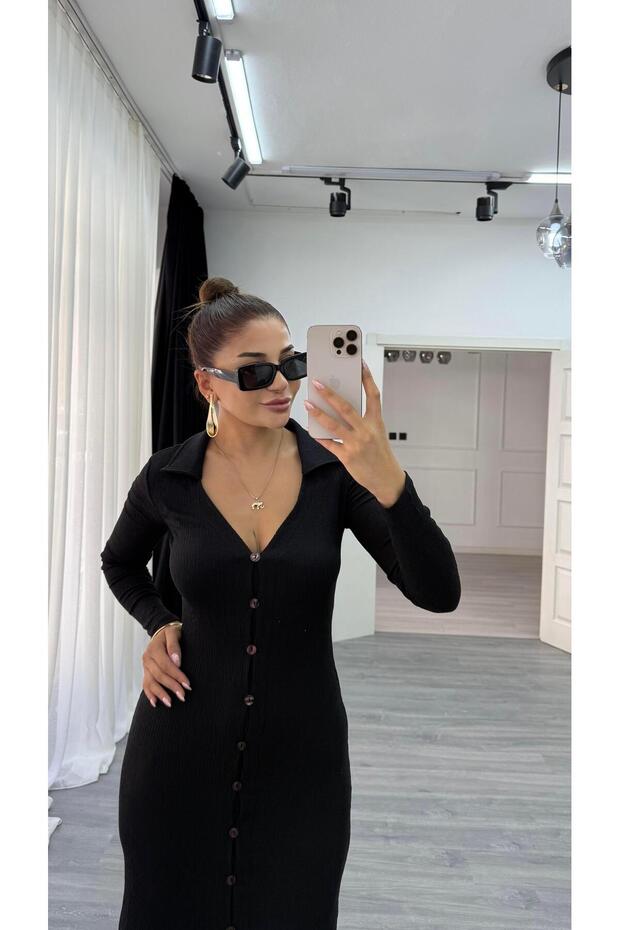 Front Buttoned Width Length Flexible Dress - 6