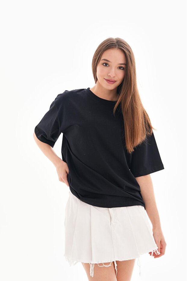 Kadın Oversize Basic T-Shirt - 2