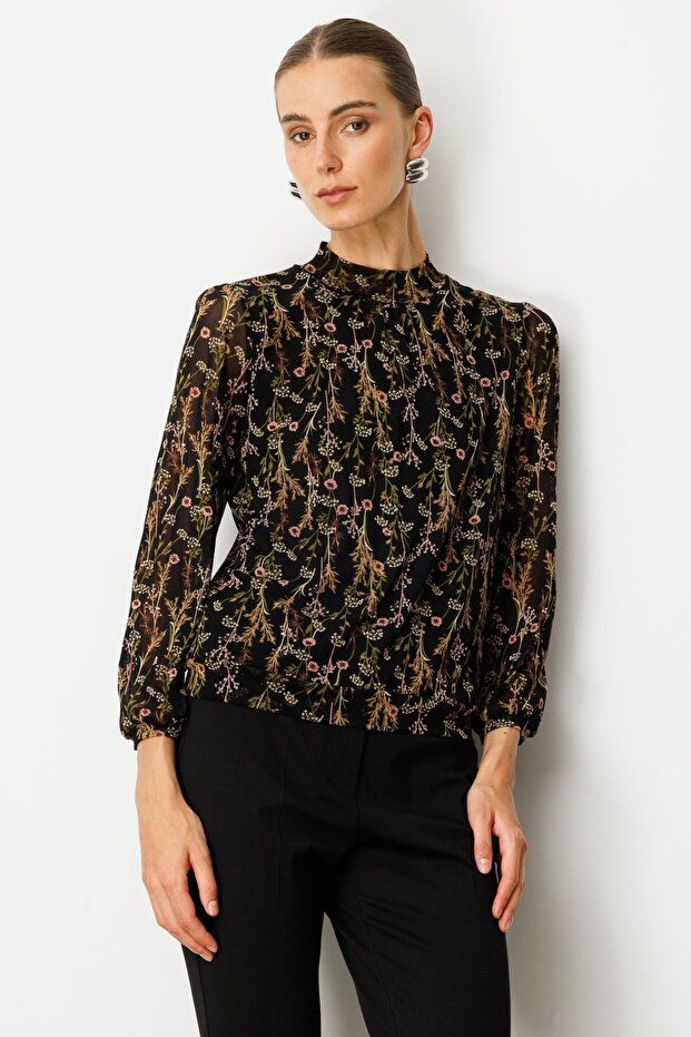 Desenli Şifon Bluz - 1
