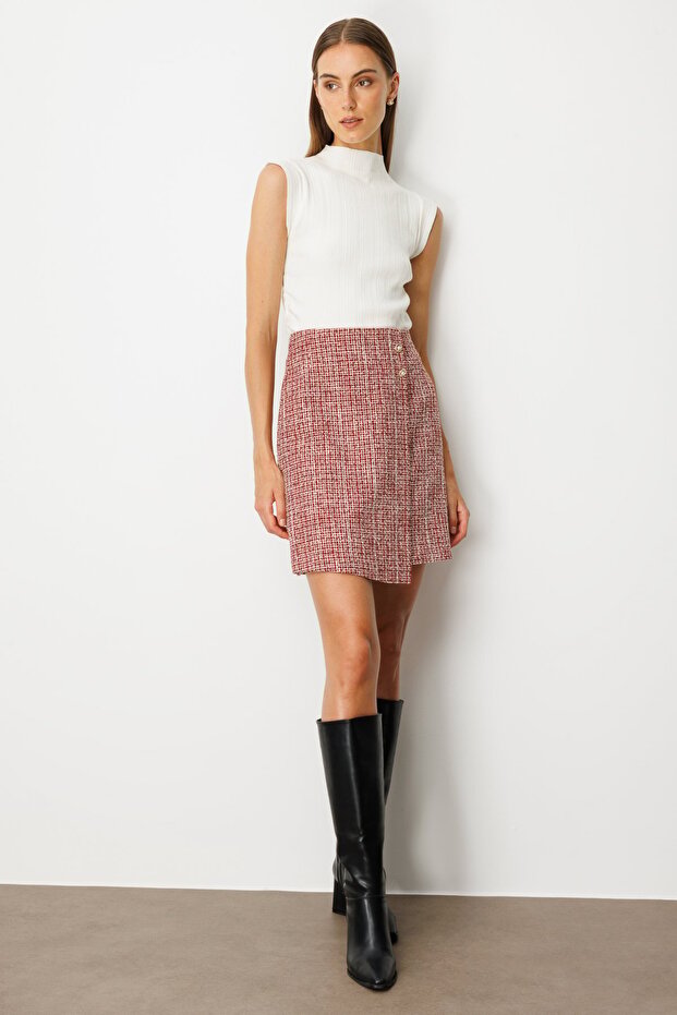 Süs Düğmeli Mini Tüvit Etek - 3