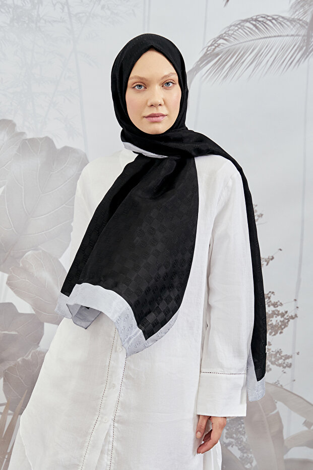 DAMA MONOGRAM ŞAL - SİYAH - GRİ - 4