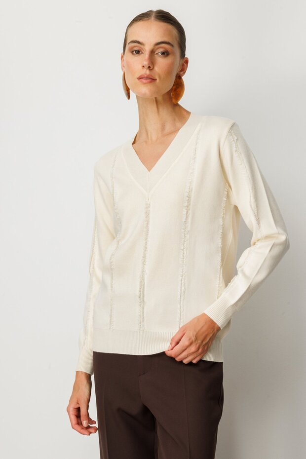 Yaka Şerit Kırçıllı Triko Kazak - 3