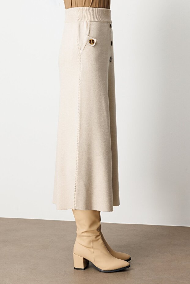 Düğmeli Triko Etek - 5