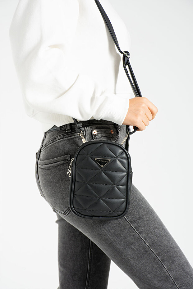Women's Crinkle Fabric Water Resistant Cross Strap Black Color Bag