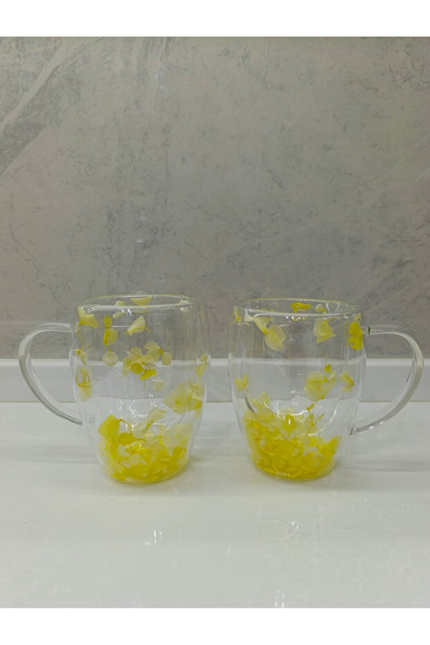 2 Adet Gerçekçi Çiçek Tasarım Çift Cidarlı Cam Kupa, Sıcak ve Soğuk İçecek Bardağı 350 ml - 8