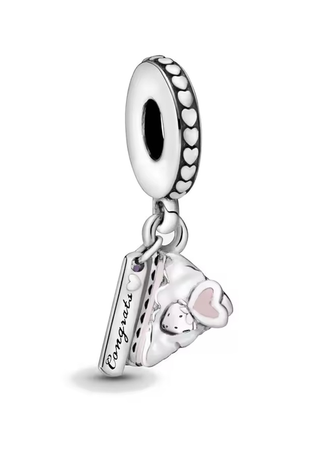 Triangle Cake Slice Dangle Silver Charm - 1