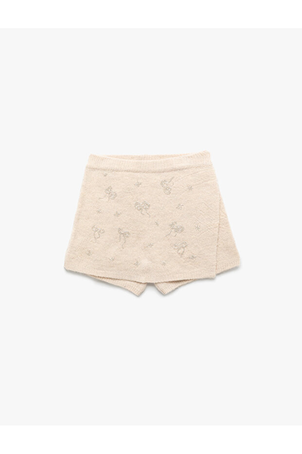 Bow Patterned Bead Detailed Knitwear Shorts Skirt