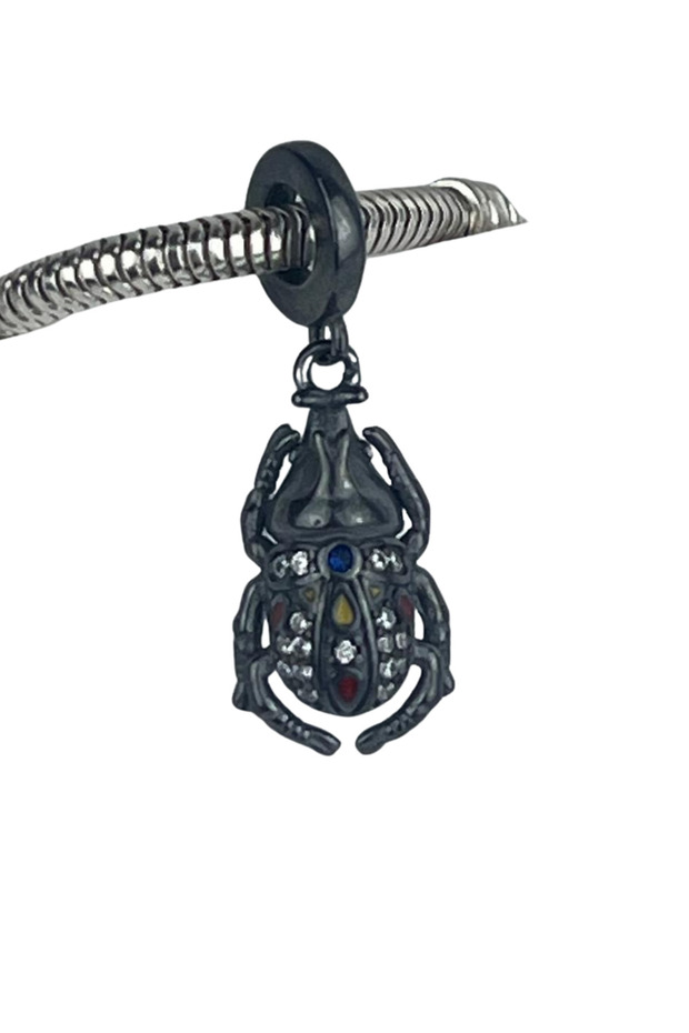 Black Insect Dangle Silver Charm - 1