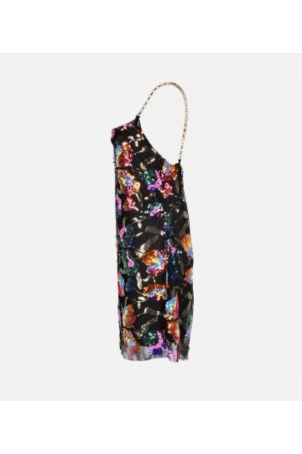 parlak pullu mini sırtı açık elbise - 2