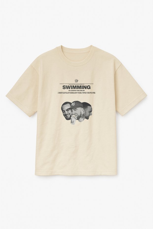 Oversize Beige Unisex Mac Miller Swimming Album Printed T-Shirt T-Shirt