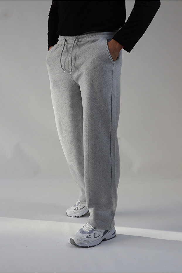 Unisex Siyah-Gri 2'Lİ Set 2ip Örme Kumaş Rahat Kesim Spor Baggy Paça Eşofman Altı - 2