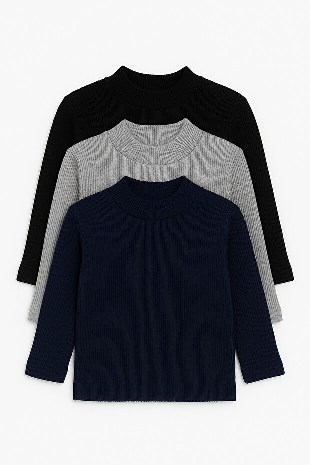 Erkek Çocuk 3-16 Yaş 3’lü İnce Kaşkorse Triko Kazak Seti – Rahat ve Şık Basic Model 3 Adet - 6