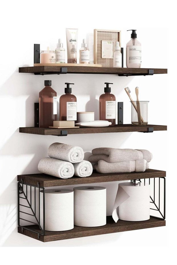 3+1 Tier Bathroom Floating Shelves Over Toilet, 15.8in Farmhouse Rustic Wood Shelves, Wall Decor fo