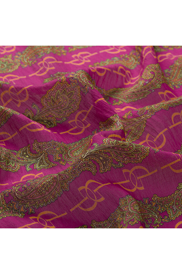 Fuchsia Orange Monogram Patterned Scarf - 2