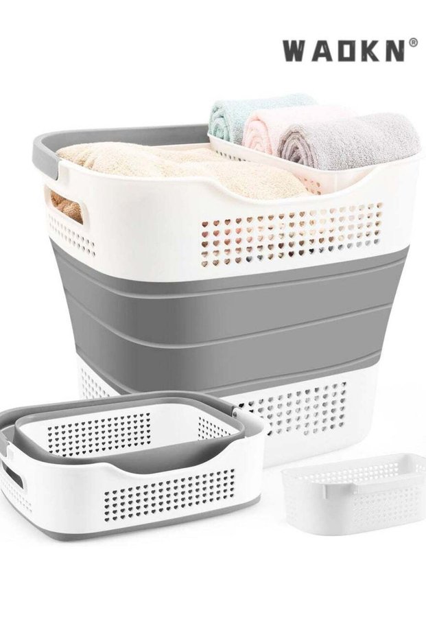 Foldable Laundry Basket Plastic with Handle, Collapsible Bucket Laundry Hamper, Plastic Basket Laundry Bin Container, Multi purpose Organizer Clothes Storage Washing Basket for Home - Dark Grey