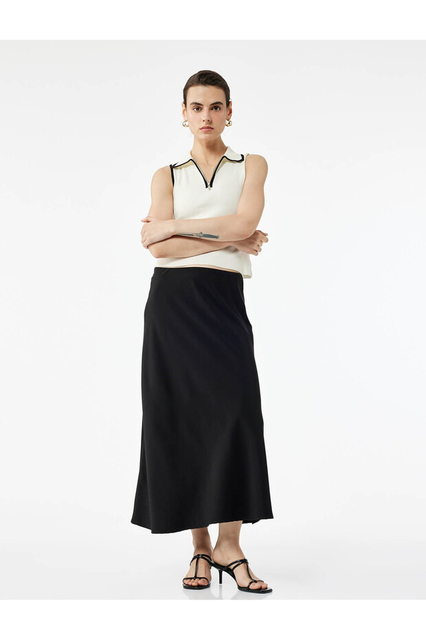 Regular Fit Midi Length Satin Flared Skirt