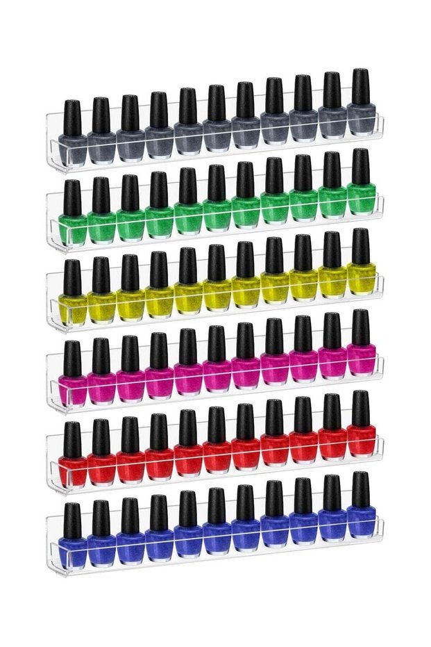 Acrylic Nail Polish Rack Wall Mounted, (38 L x 4 W x 5 H cm) 6-Pack Nail Polish Organizer Holds 90