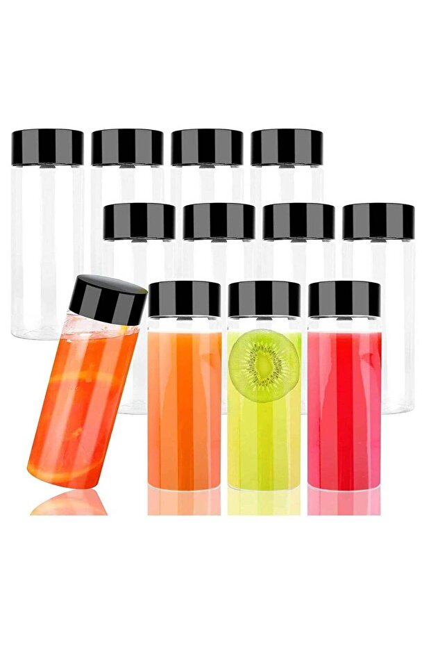 12Pcs 10oz Clear Plastic Juice Bottles with Black Lids Plastic Smoothie Bottles Ideal for Juice,