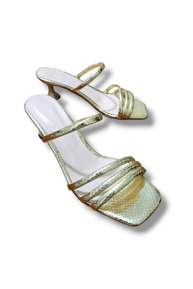 Gold Color Mirror Material Goblet Heeled Women's Sandals
