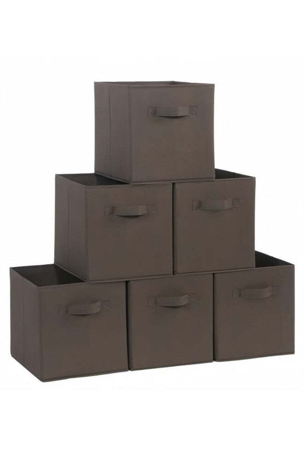 6Pcs Organizer Box Storage, Foldable Fabric Cloth Shelf Organizers Box With Handles, Bins Storage Organizer for Closet,Shelves,Office Dark Grey
