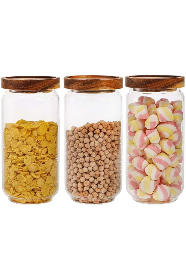 Airtight Glass Storage Jar with Acacia Wood Air-tight Lid,3 Pack Borosilicate Glass Kitchen Caniste