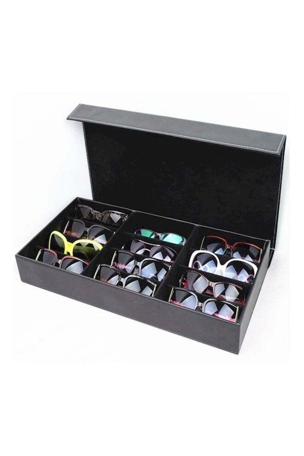 PU leather sunglasses storage box for 12 glasses 001-2 black