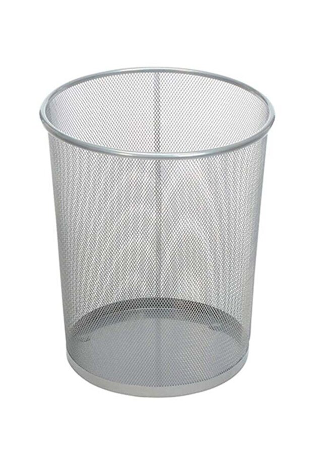 Home Time Portable Waste Paper Trash Can Basket Silver 17.5 x 23.5cm