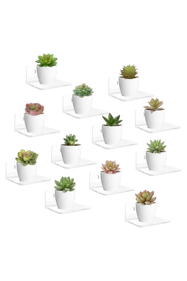 12 Pack Small Acrylic Floating Wall Shelves with Adhesive Tape and Screw, Wall Mounted Adhesive Dis