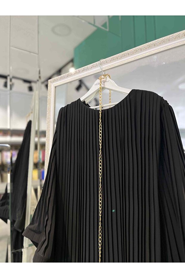 ADN PİLİSELİ ŞİFON ELBİSE - SİYAH - 3 - 2