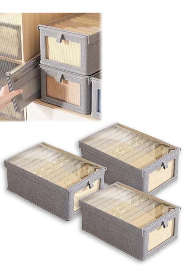 3 Pcs Foldable Wardrobe Organizer Boxes, Drawer Organizer With Transparent Visible Windows And Handles,Sturdy and Durable,for Organizing Clothing Jeans Toys Book Shelves Closet Wardrobe