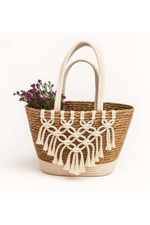 Cotton & Jute Plant Basket – Boho Seagrass-Style Woven Planter for Indoor & Outdoor Flowers, Succulents, and Home or Office Décor