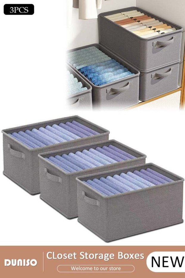 3pcs Closet Storage Box with Handle, Foldable Cube Storage Bins Sturdy Closet Organizer System for Clothing, Jeans, Toys, Books, Shelves, Closet, Wardrobe