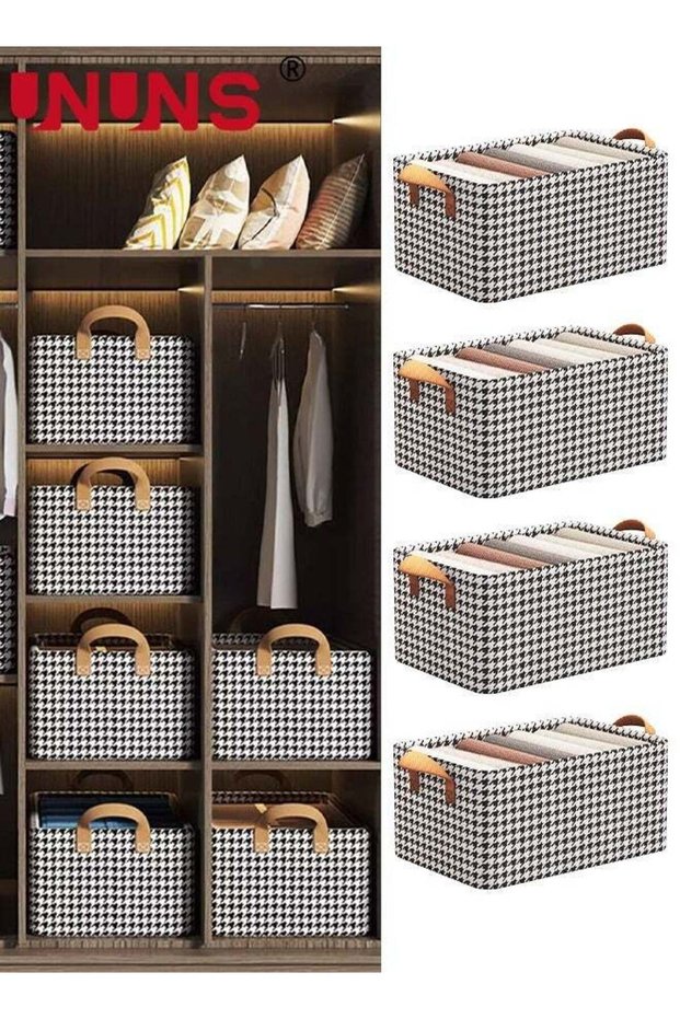 4pcs Wardrobe Clothes Organizer Foldable Closet Storage Organizer With Handles for Clothes Jeans Washable Closet Storage Boxes Cube Storage Bin for Home Bedroom Office,47x28x20cm