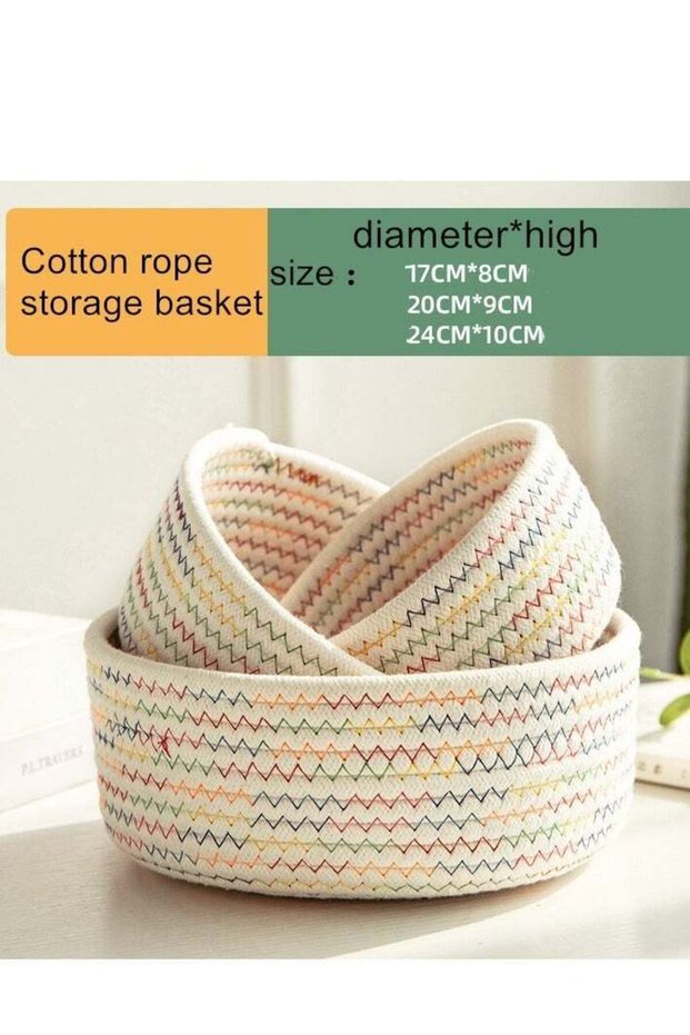 Cotton thread environmentally friendly sundries woven storage basket three-piece set: 17*8cm+20*9cm+24*10cm