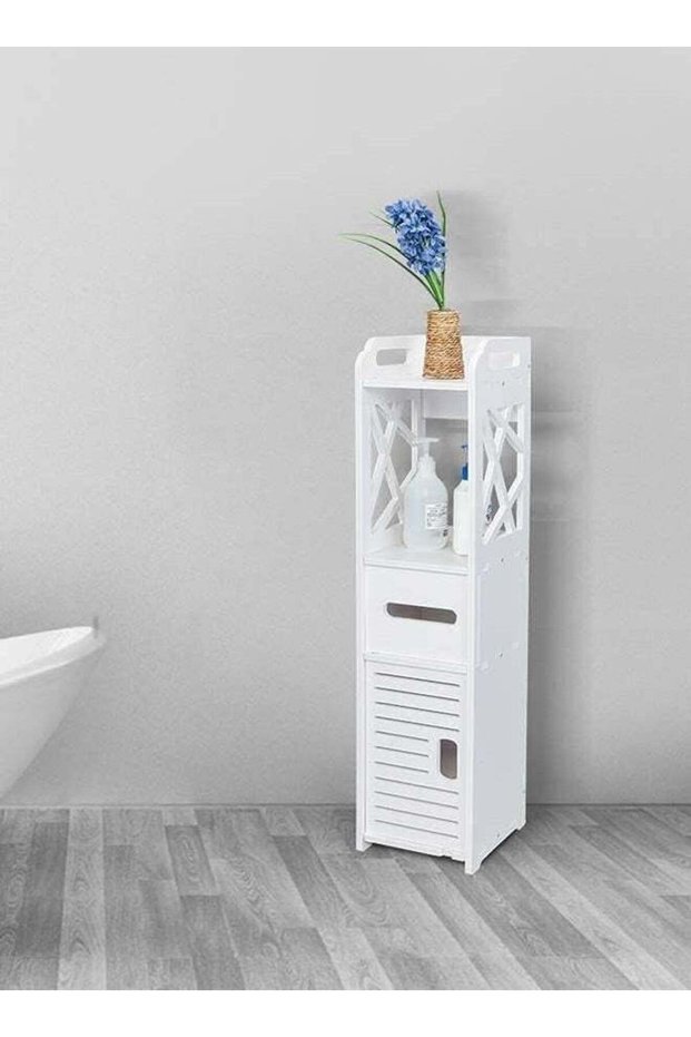 Bathroom Cabinet Storage Organizer Rack White Kitchen Hallway Slim Tall Cupboard Home Store
