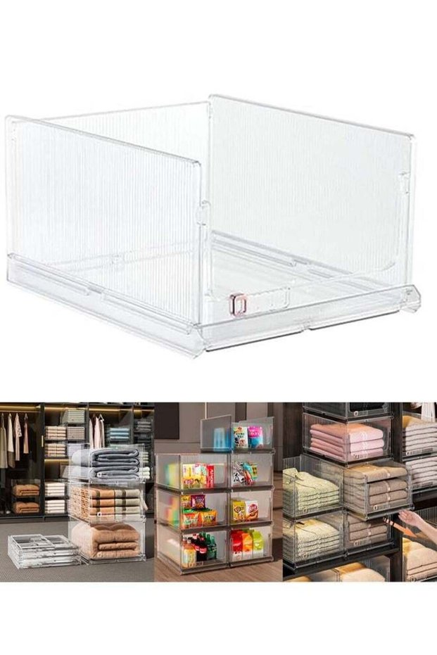 Drawer organizer transparent stackable plastic storage basket foldable closet organizer storage bin