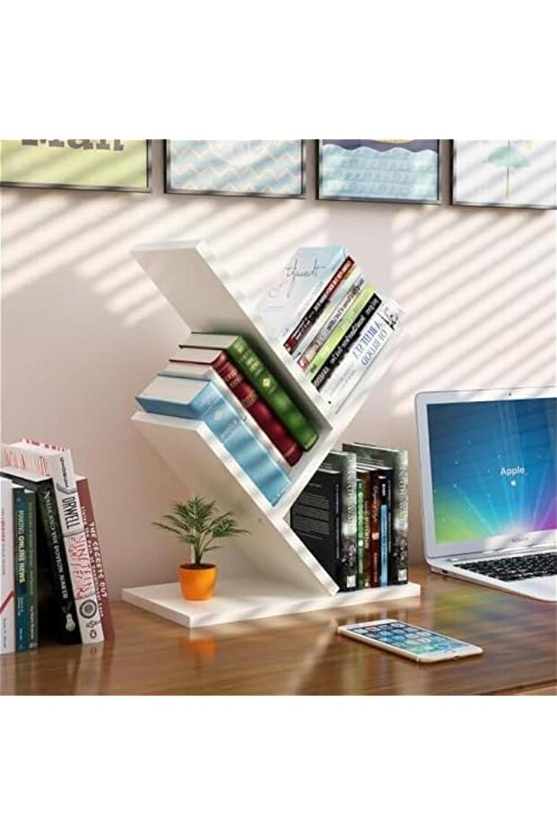 3-Layer Forked Bookshelf Storage Rack, Wooden Storage Rack for CDs/Book/Movies, Practical Storage R