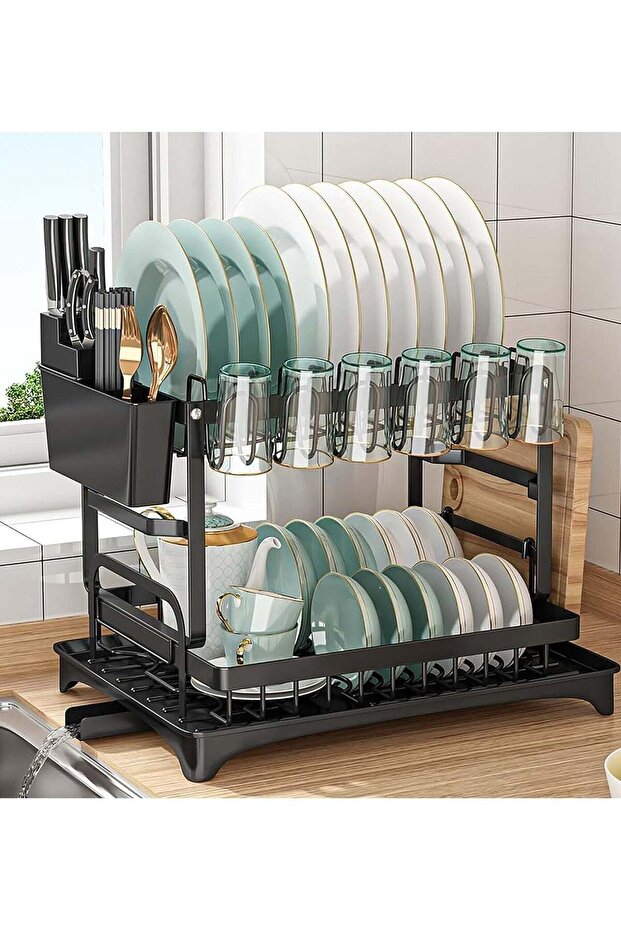 Scrolls Dish Drying Rack 2 Tier Dish Rack drying rack kitchen Large Double Stainless Steel Dish Rac