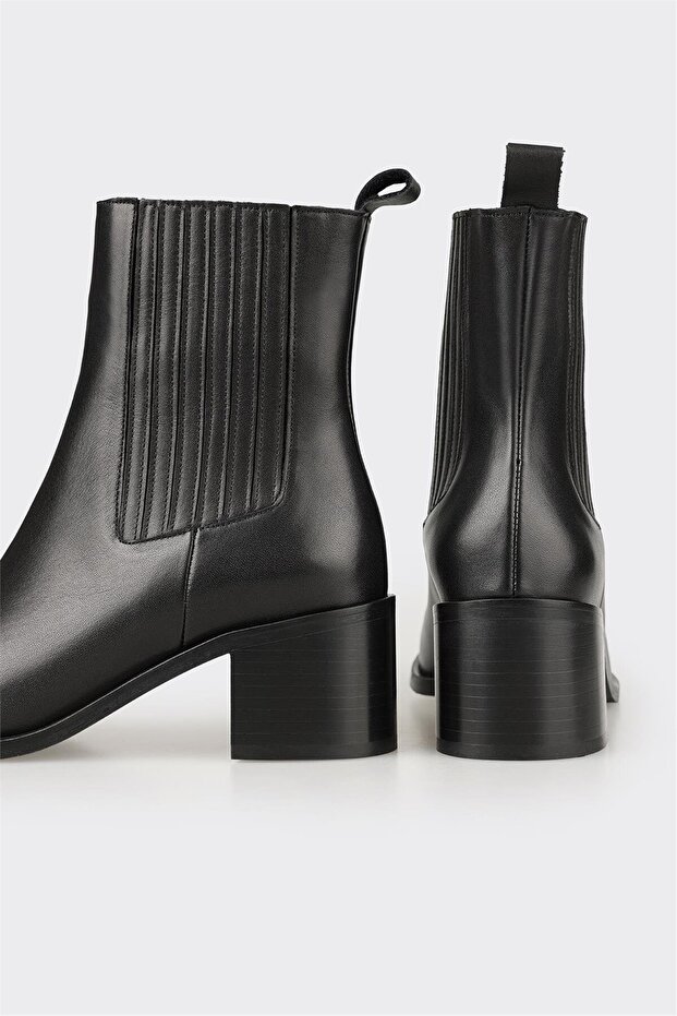 Siyah Deri Kadın Klasik Bot - 4