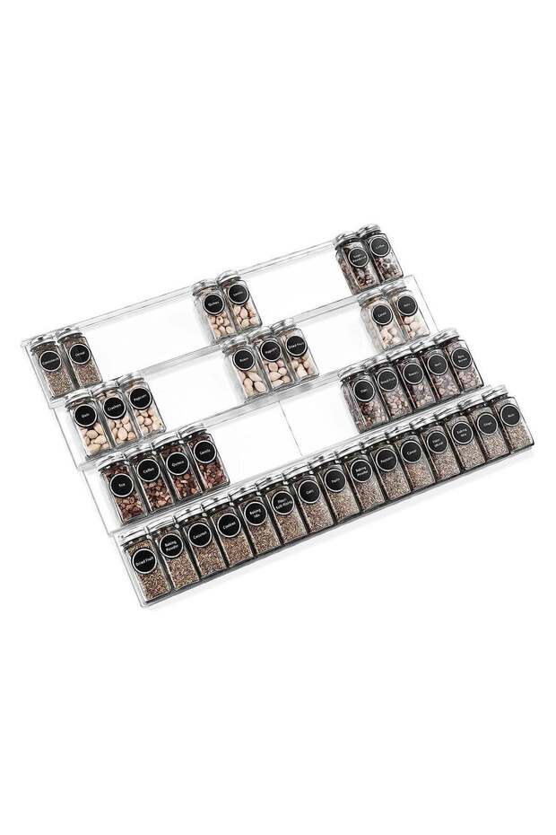 Clear Acrylic Spice Drawer Organizer, 4 Tier - 2 Set Seasoning Jars Drawers Insert, Expandable From