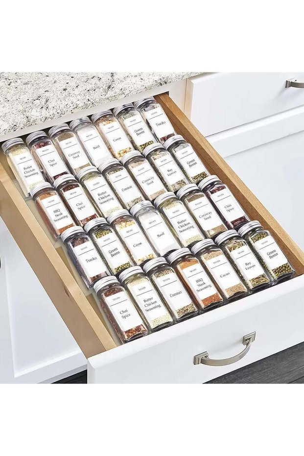 11" Spice Drawer Organizer - 4 Tier Clear Acrylic Seasoning Jars Drawer Insert - Kitchen Drawer Spi