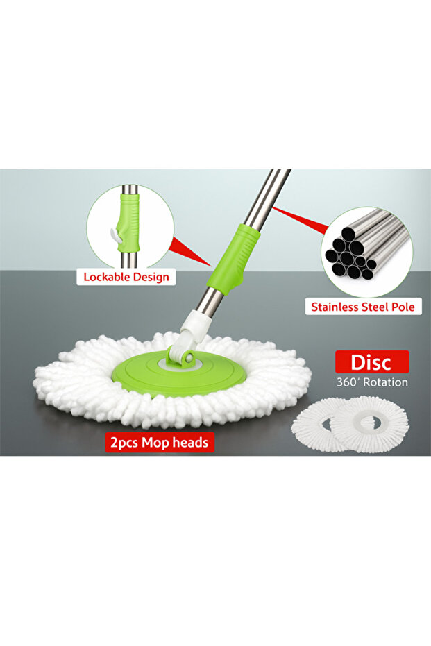 Spin mop and bucket set with 2 microfiber heads and 360 degree rotating handle for floor cleaning - 6