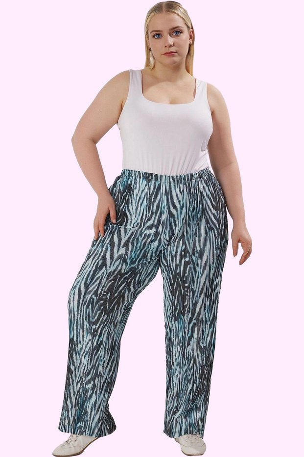 Women's Fashion Wide Leg Pleated Patterned Pants High Waist Knitted 100% Polyester Casual Weekend