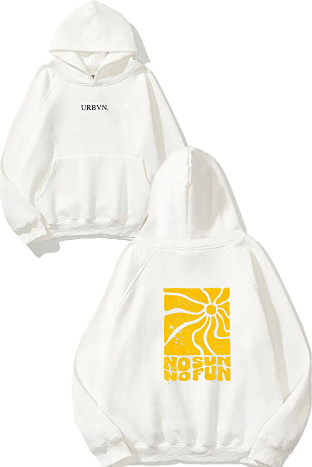 No Sun Design Printed Oversize White Hooded Sweatshirt