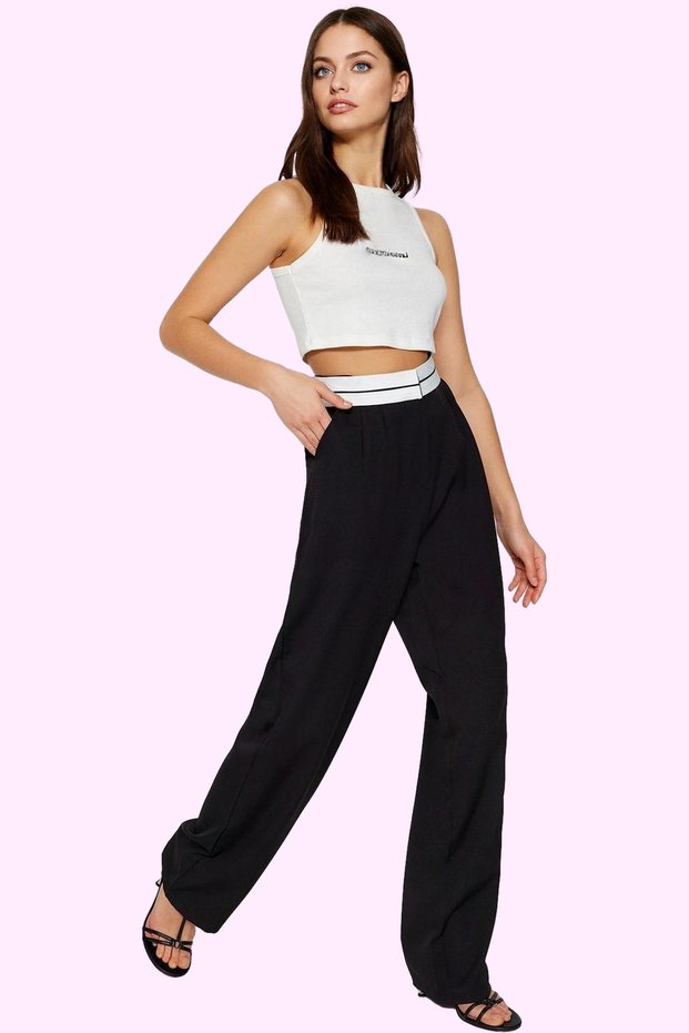 Women Fashion Wide Leg High Waist Palazzo Pants Woven Fabric Daily Use