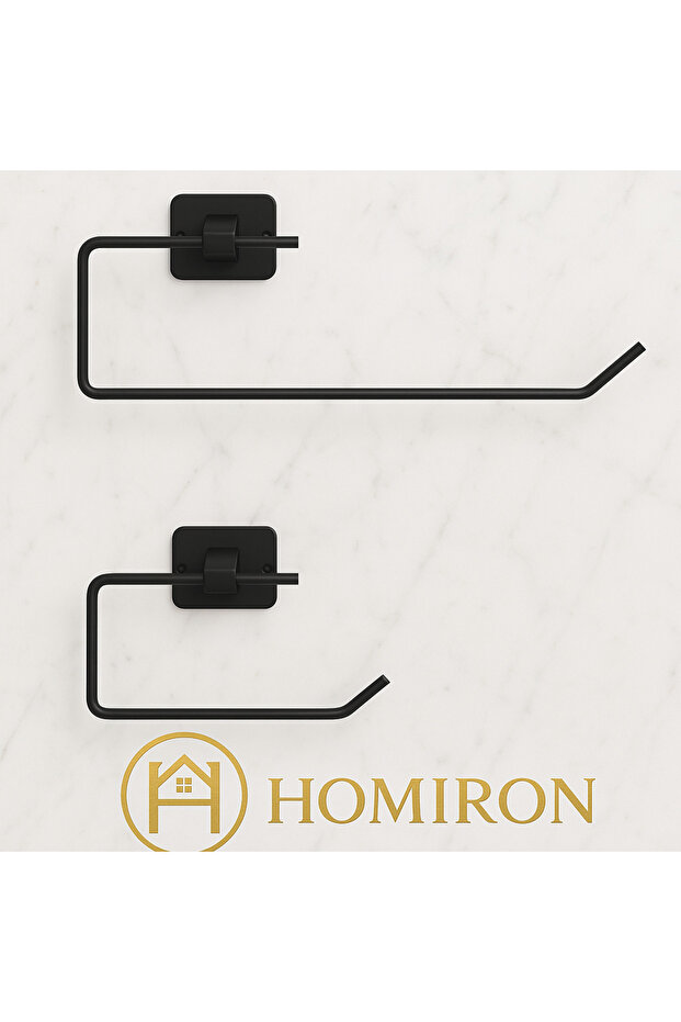 Yapışkanlı Ve Vidalı Siyah Kağıt Havluluk,Wc kağıtlık, uzun havluluk, yuvarlak havluluk 4 lü set - 4